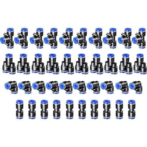 40PCS Connecteur Pneumatique Raccord Pneumatique 4mm Raccords Rapide Air comprimé 4 Formes pour Etancher Raccord Tube Air Comprimé-Type-Y/T/Droit/Angle