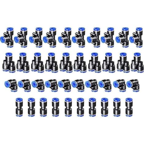 40PCS Connecteur Pneumatique Raccord Pneumatique 4mm Raccords Rapide Air comprimé 4 Formes pour Etancher Raccord Tube Air Comprimé-Type-Y/T/Droit/Angle..DEBUNS