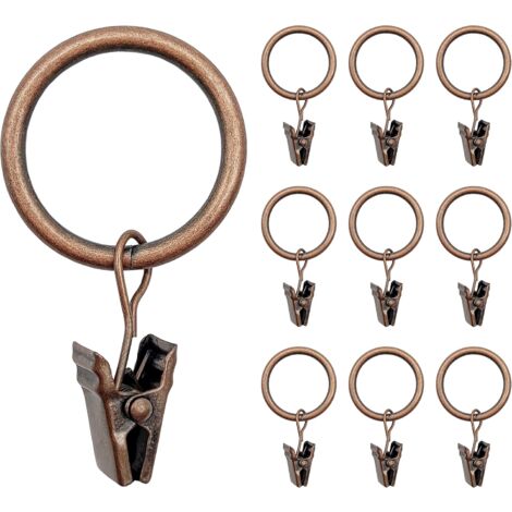 40pcs Curtain Rings, Bronze Metal Curtain Hooks with Clip Retro Style, Heavy Duty Curtain Clip Rings for Window and Shower Curtains, 25mm Inner Diameter, Rustproof