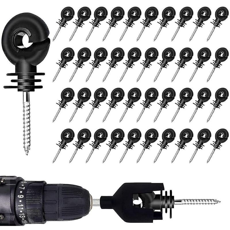 Lot de 40 isolateurs de clôture électrique à vis, anneau isolant de clôture électrique, ruban isolant à vis, isolateurs de poteaux en bois