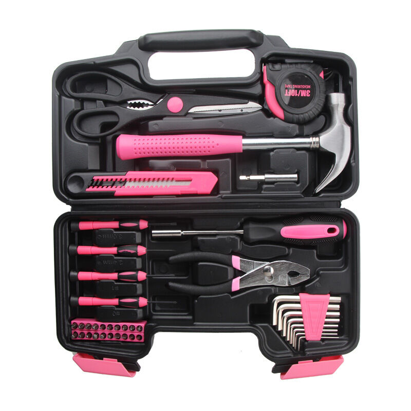 40pcs Household toolkit - household normal Hand Pink Toolkit avec boîte à outils en plastique - household Inbox, mini kit pour femme
