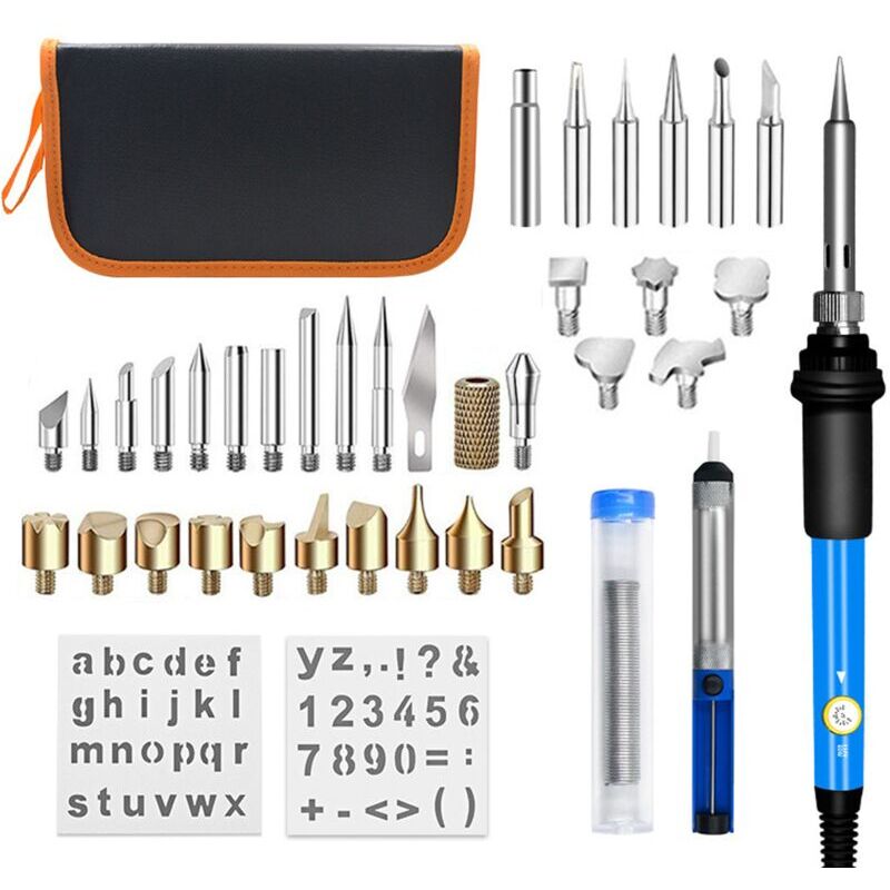 40Pcs Kit Pyrogravure Bois, 60W, Reglable Température, Professionnel Electrique Outil Pour La Pyrogravure, Souder, diy, Et L'Artisanat Sur Bois,