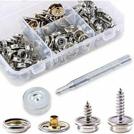 40Pcs Marine Canvas Snap Fastener Kit with Metal Screws Boat Socket with 2Pcs Setting Tools for Boat Cover Furniture