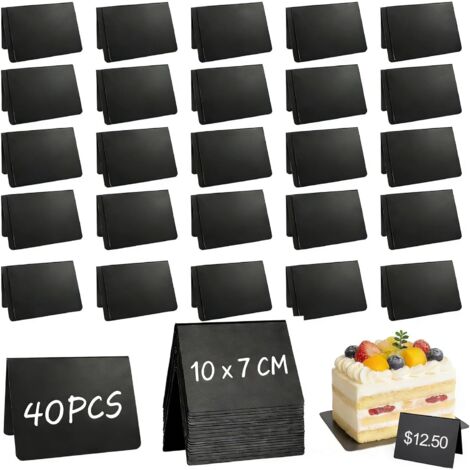 40pcs Mini Tableau Noir Table, Mini Panneau d'Affichage Réutilisable, Petit Tableau Noir en Plastique pour Buffet, Mariage, Restaurant, Étiquette de Prix (10 x 7cm)