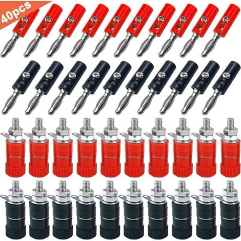 40Pcs Premium 4mm Banane Prise Connecteur Kit, pour Haut-Parleur, Audio/Vidéo Récepteur