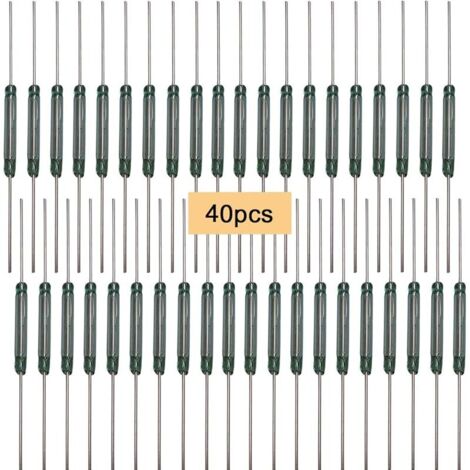 40Pcs Premium MKA-14103 AT10-15 Vert Verre Tube Reed Commutateur, 2X14mm Contact Magnétique Reed Interrupteur, Contact Reed Normalement Ouvert (N/O) Interrupteur Induction Magnétique
