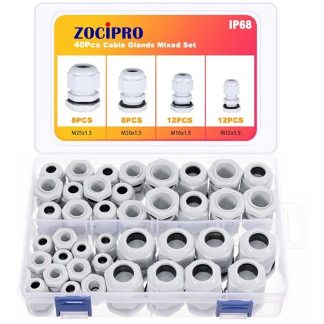 40pcs Presse-Étoupes Étanches M12 M16 M20 M25, IP68 Presse Etoupe Etanche avec écrou de Verrouillage et Rondelle, Connecteurs de Conduit de Câble en Nylon Plastique pour Jardin Extérieur