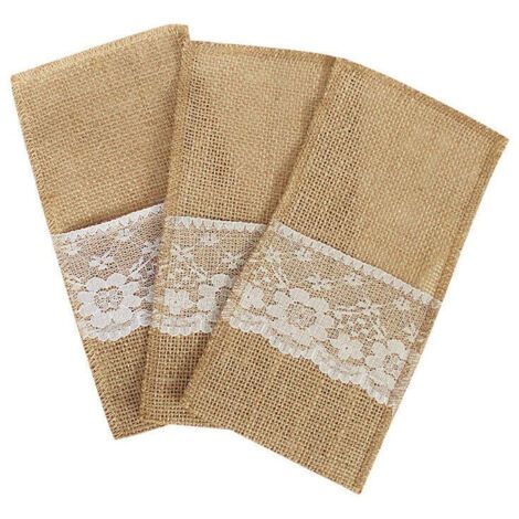 40Pcs Sacs à Couverts en Jute, Porte-couverts en Toile de Jute, Sacs à Couverts Vintage avec Décoration de Mariage en Dentelle Centres de Table pour Restaurant, Fête, Mariage