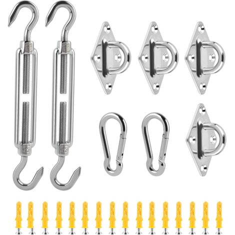 40Pcs Voile D'ombrage Fixations, Kit de Fixation pour Voile D'ombrage, Kit D'installation de Pare-Soleil en Acier Inoxydable Kit Fixation Voile D'ombrage pour Fixation Voile D'ombrage