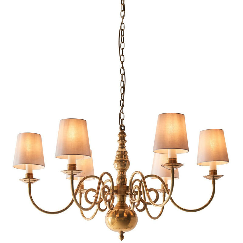

Interiors Chamberlain - Colgante con pantalla de 6 brazos y luces de latón macizo suave, seda de mármol, E14