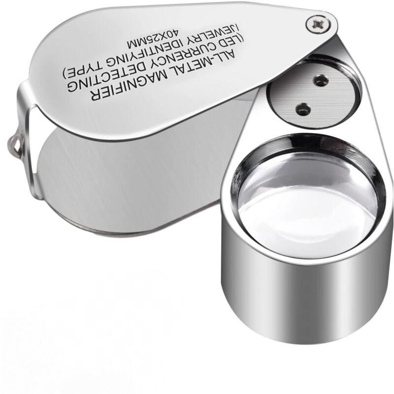 40X Foldable Jewelers Loupe Magnifying Glass with led Light for Jewelry Examination (led Currency Recognition/Jewelers Magnifying Glass Type).