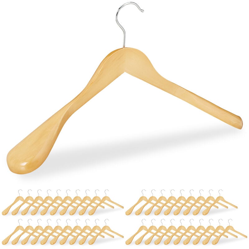 Set of 40 Relaxdays Suit Hangers, Wide Shoulders, 360° Swivel Hooks, Jackets, Wooden Coat Holders, Natural