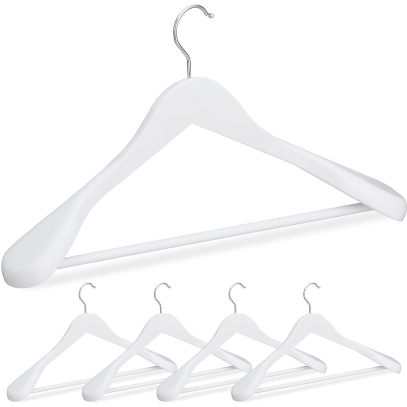 Suit Hangers Set Of 5, Wide Shoulders, 360° Swivel Hooks, Pants Rail, Wooden Coat Hangers, White - Relaxdays