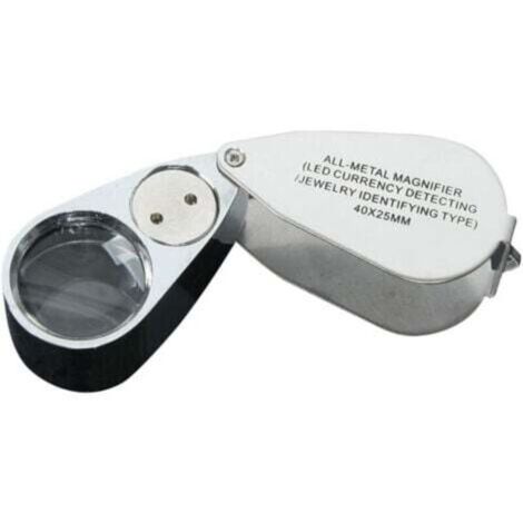 40X Jeweler's Loupe, Folding Metal Magnifier with UV LED Light for Diamonds, Jewelers, and Coins (Currency Recognition/Jewelry Identification)
