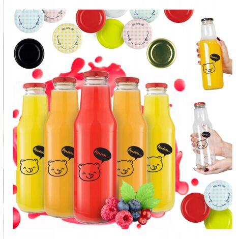 40x KUBUŚ Flaschen 750ml mit Aufdruck FLASCHEN FÜR SAFT, SIRUP, WASSER, MILCH, SÄFTE