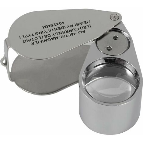 40X Metal Illuminated Jewelers Magnifier Magnifier with Folding Design, Pocket Magnifier with LED Light (LED Coin Detection / Jewelers Identification Type)