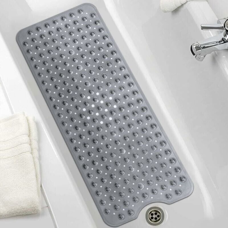 40X100CM(gris) Tapis de Baignoire Extra Long avec Ventouses Solides Tapis de Bain Antidérapant Matériel de pvc Tapis de Douche pour Salle de Bain