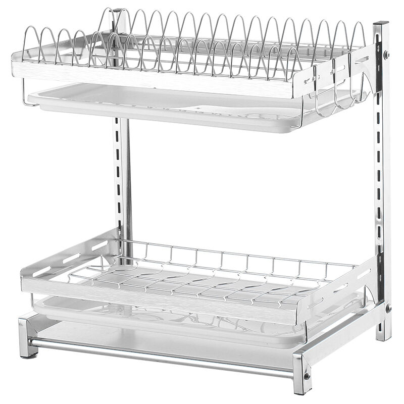 

40x28x42cm 2-tier 201Soporte para secar platos de acero inoxidable plateado para platos de cocina Cuenco Secador de vasos Escurridor Soporte