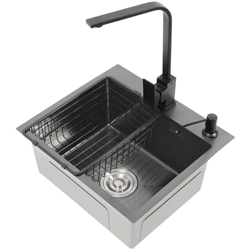 Senderpick - 40x45CM granit évier encastré évier de cuisine avec siphon évier robinet de cuisine