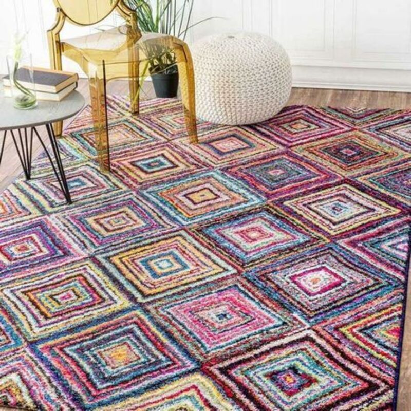 Tapis salon et chambre 120x170 multicolore rectangle tissé motif géométrique cari