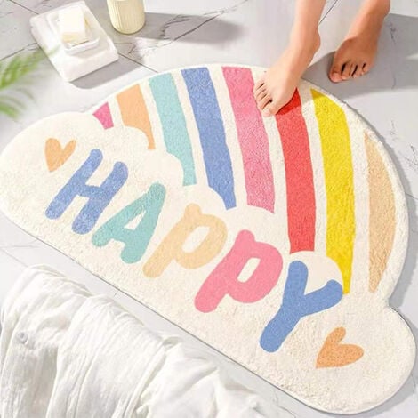 CSPARKV 40x60cm Entrance Floor Mat Happy Rainbow Pattern Indoor Door Mat Area Rug Non- Slip Absorbent Bath Mat Bathroom Rugs Floor Carpet for Kitchen Bedroom Bathroom Living Room Toilet