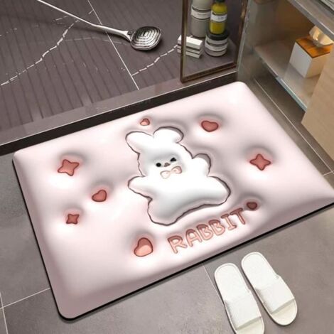 40x60cm Tapis de Porte 3D Expansion Les lapins Douce Diatomée Boue Absorbante Tapis de Salle de Bain Toilette Tapis Antidérapant