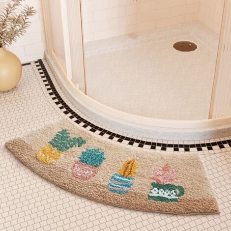 40x75cm Corner Bath Mat Non Slip Absorbent Soft Comfortable Rounded Quadrant Shower Mat Washable, Scalloped Bath Mat