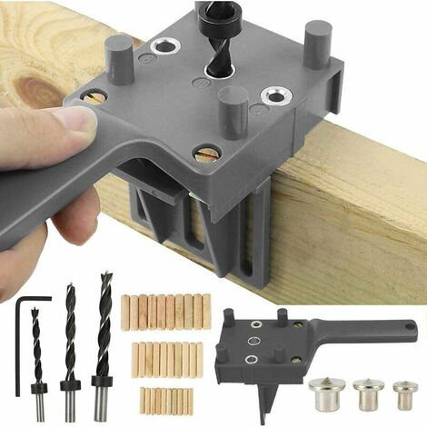 41 PCS Gabarits de Perçage Cheville Gabarit de Percage Tourillon Kit Gabarait de Goujon Menuiserie à Trou Droit avec Centreur Tourillon 6/8/10mm pour Goujon en Bois à Main (Gris)