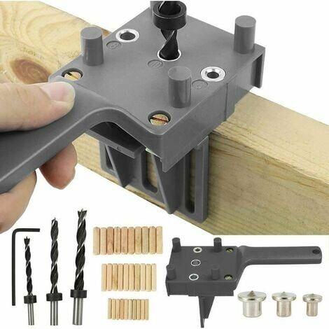 41 PCS Gabarits de Perçage Cheville Gabarit de Percage Tourillon Kit Gabarait de Goujon Menuiserie à Trou Droit avec Centreur Tourillon 6/8/10mm pour Goujon en Bois à Main (Gris)