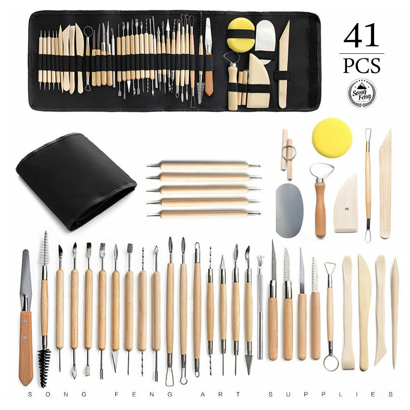 Fontainebleau - 41 pcs Outil de Poterie Sculpture Argile Burin Modelage pour Potier, Céramique, Artiste diy, avec Sac de Rangement