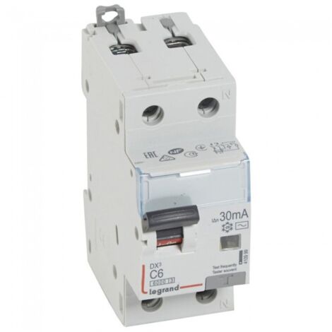410999 Disjoncteur Différentiel 6a - 30ma - Type Ac - 1p+n - 2 Modules - Neutre à Droite - Auxiliarisable - Legrand