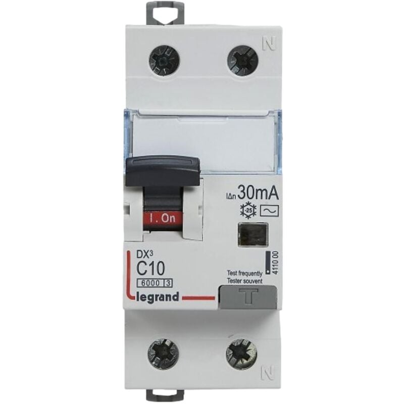 411000 Disjoncteur Différentiel 10a - 30ma - Type Ac - 1p+n - 2 Modules - Neutre à Droite - Auxiliarisable Legrand