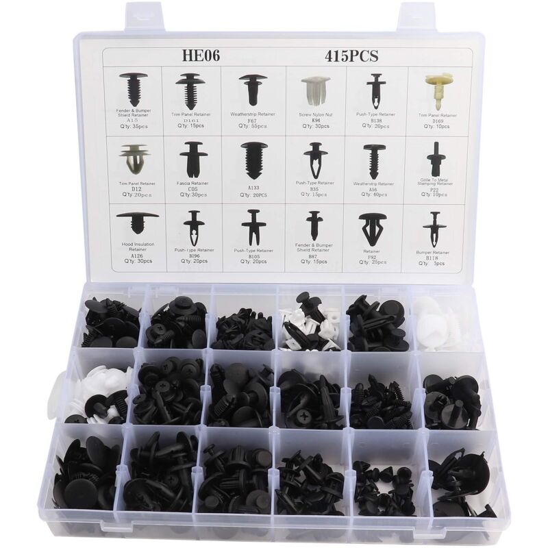 Image of 415 Stück Kunststoff-Autoklammern, Verkleidungsteile und Befestigungselemente mit Aufbewahrungsbox