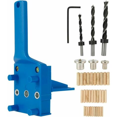 41Pcs Pocket Hole Jig, 6/8 / 10mm Wood Straight Drill Guide Kit, Straight Hole Woodworking Dowel Jig, Portable Drill Tool, Hand Wood Dowel Jigs (Blue)