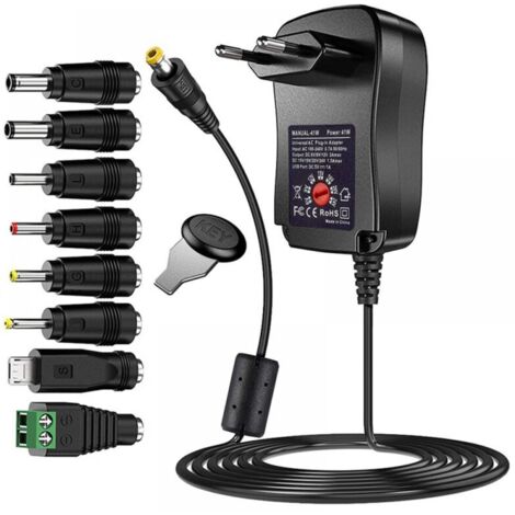 41W Universel AC DC Adaptateur d'alimentation 6V 9V 12V 15V 18V 20V et 24 V avec 8 Connecteurs d'adaptateur Sélectionnables, 123cm Câble de Chargement