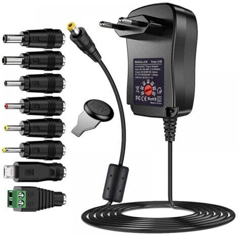 41W Universel AC DC Adaptateur d'alimentation 6V 9V 12V 15V 18V 20V et 24 V avec 8 Connecteurs d'adaptateur Sélectionnables, 123cm Câble de Chargement