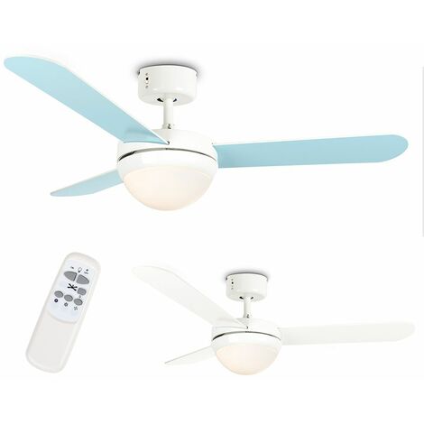 VALUELIGHTS 42" 3 Blade Ceiling Fan with Frosted Glass Light Shade - Duck Egg Blue