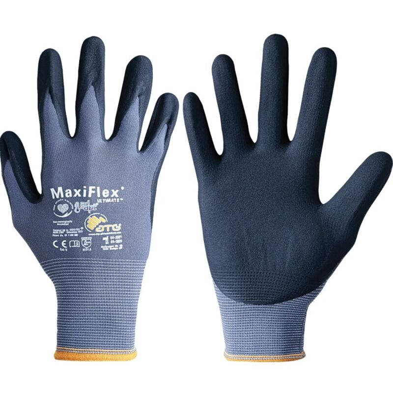 ATG - 42-874 MaxiFlex Ultimate Palm-side Coated Grey/Black Gloves - Size 10