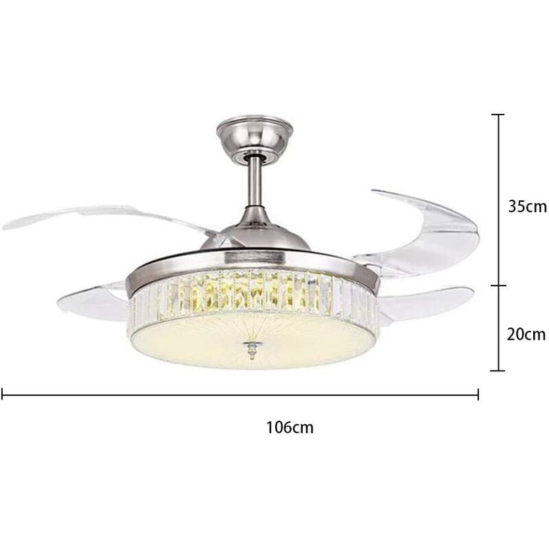 42' Deckenventilator Mit Beleuchtung und Fernbedienung - LED Deckenleuchte,Kreative Moderne Dimmbar Deckenlampe mit 4 Einziehbare Flügel für