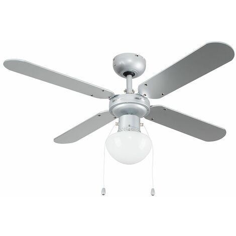 main image of "42" Metal Grey Ceiling Fan With Frosted Opal Glass Light Shade & 4 X Reversible Silver / Black Blades - With Remote Control"