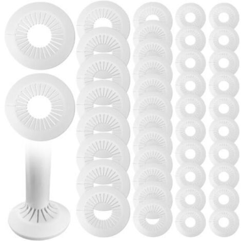 42 Pièces Colliers de Pipe en Plastique pour Tuyau,Diamètre de 8mm/10mm/17mm/41mm Cache-Tuyau pour Radiateur Chauffage Plomberie Couvercle de Trou Mural Sol pour Robinet Tuyauterie (Blanc)