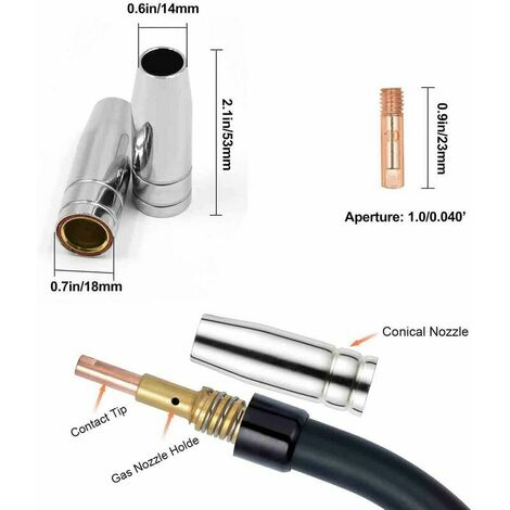 42 Uds MB15 15AK boquillas de gas boquillas de contacto soporte de boquilla 1,0mm MIG/MAG consumibles de soplete MIG puntas de contacto máquina de soldadura MIG