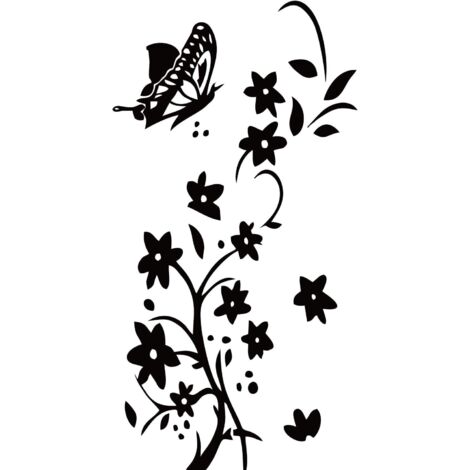 42 x 88 cm Stickers muraux Fleurs Noir DIY Stickers muraux avec Papillons Papier peint pour le salon, la chambre, la salle de bain Décoration de la maison-Fei Yu