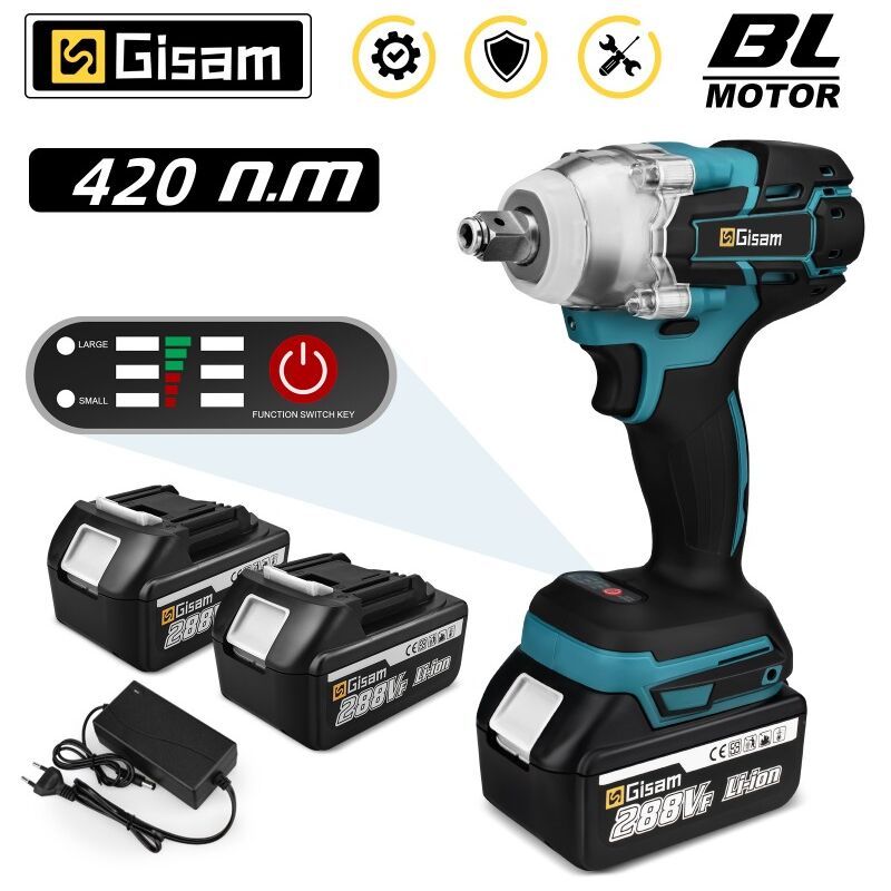 420 n.m Clé à chocs électrique sans balais électriques 1/2 pouce for Makita 18V Battery(2 Li-ion Batteries )