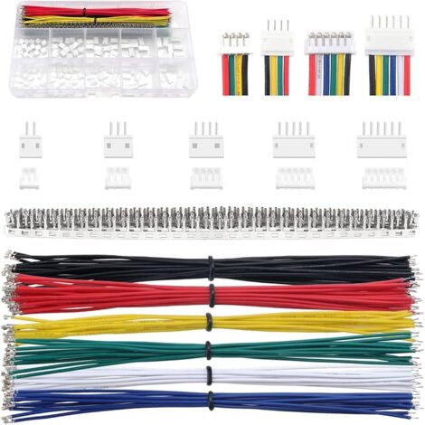420 Pièces 1.5mm JST Connecteur Kit, JST-ZH 2/3/4/5/6 Broches et Connecteur Mâle Femelle, avec Câbles Pré-Sertis 26 AWG et Borne à Sertir à Broche Femelle（Simple）