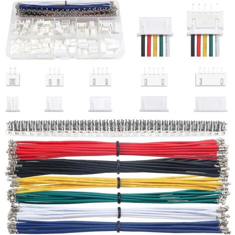 420 Pièces 2.54mm JST Connecteur Kit, JST-XH 2/3/4/5/6 Broches et Connecteur Mâle Femelle, avec Câbles Pré-Sertis 22 AWG et Borne à Sertir à Broche Femelle (Double)