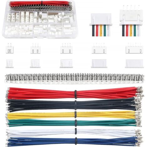 420 Pièces 2.54mm JST Connecteur Kit, JST-XH 2/3/4/5/6 Broches et Connecteur Mâle Femelle, avec Câbles Pré-Sertis 22 AWG et Borne à Sertir à Broche Femelle（Simple）