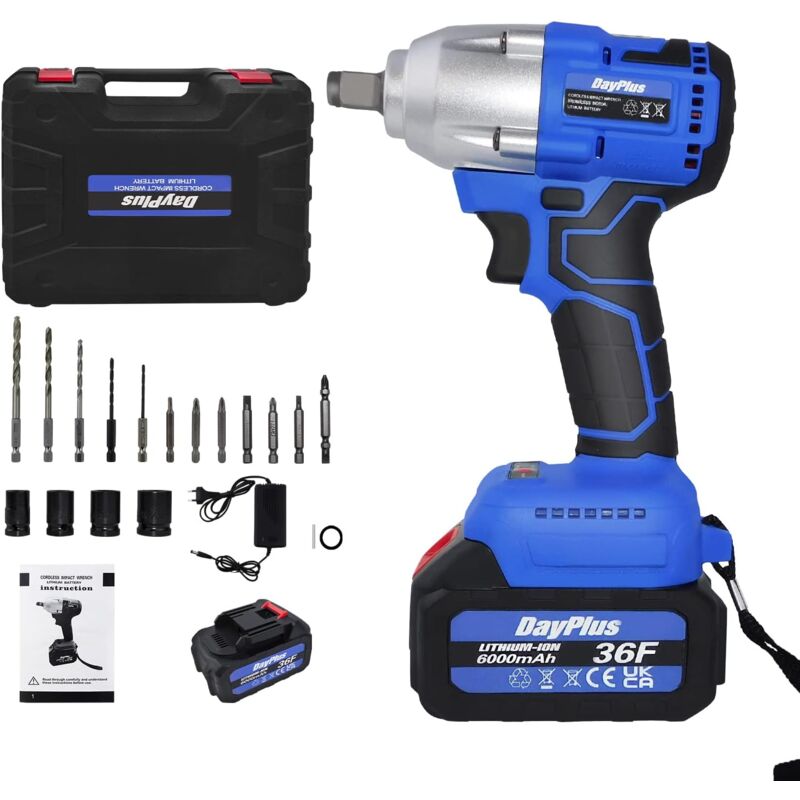 420nm clé de roue électrique pour voiture pneu échafaudage Lug Nut Removal Wheel Brace, 3200rmp, 1 x 6.0 Ah Li-Ion Batterie, 4 socket et 12 forage