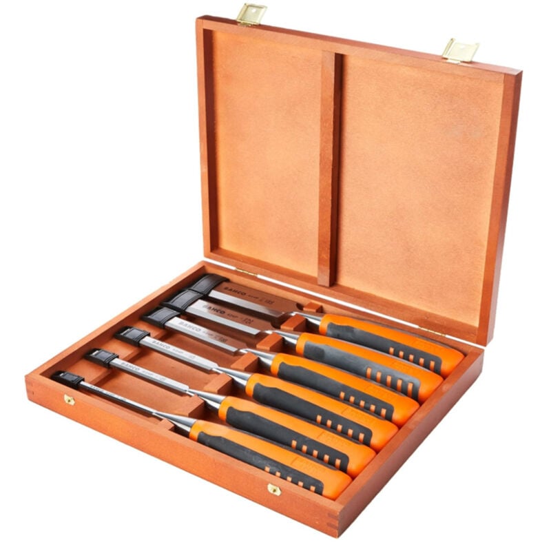 Bahco - 424P-S6-EUR 6pcs. Chisel Set with Rubberised Handle in Wooden Box