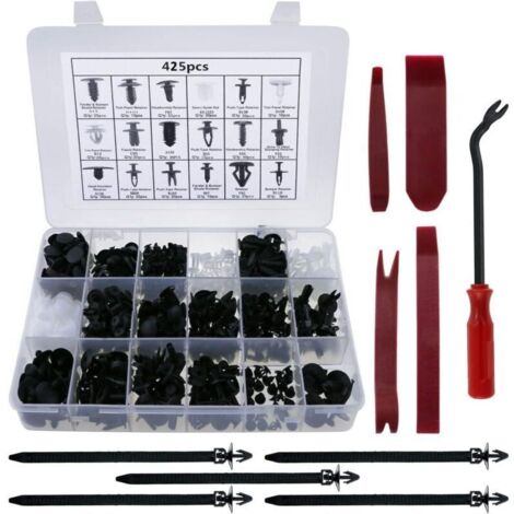 425-teiliges Set Kunststoffnietenclips, universelle schwarze Nylonnietenclips, Kunststoffnieten zum Schutz des Fahrzeugs, inklusive Ausbauzange und Montagewerkzeug
